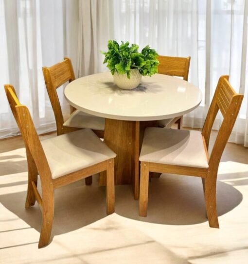 Mesa de Jantar Flipp Circular 0.90 Com 4 Cadeiras Brisa - Mel Blonde/Off white/Pastel