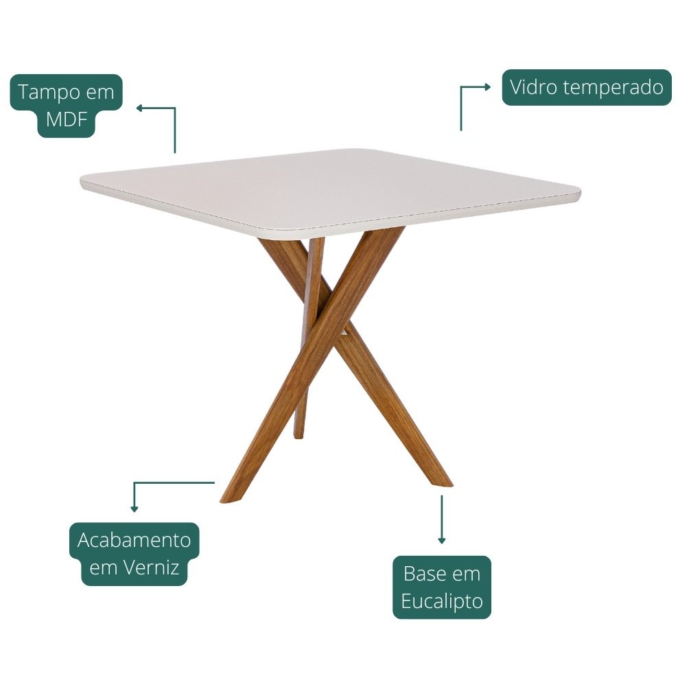 Mesa Cacau 95 (C/Vidro) Madeira/Off White - CIMOL - Imagem 3