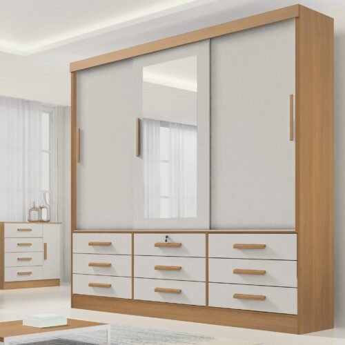 Guarda-Roupa 3 Portas Meridian 2,00 m Cinamomo/Off White - D'DORO MÓVEIS