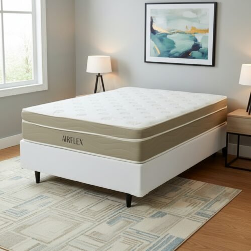 Colchão Casal Airflex D33 + Base Box Simples Corino Branco – BIOSTAR/BIOFLEX