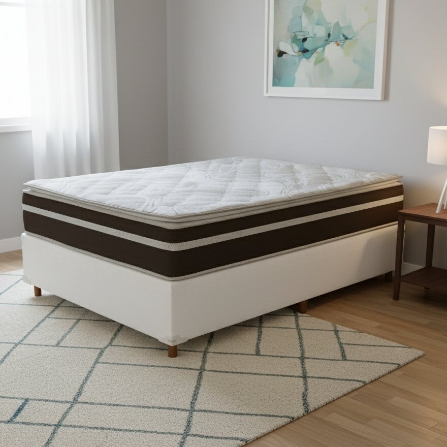 Colchão Casal Dom D33 + Base Box Simples Corino Branco – BIOSTAR/BIOFLEX