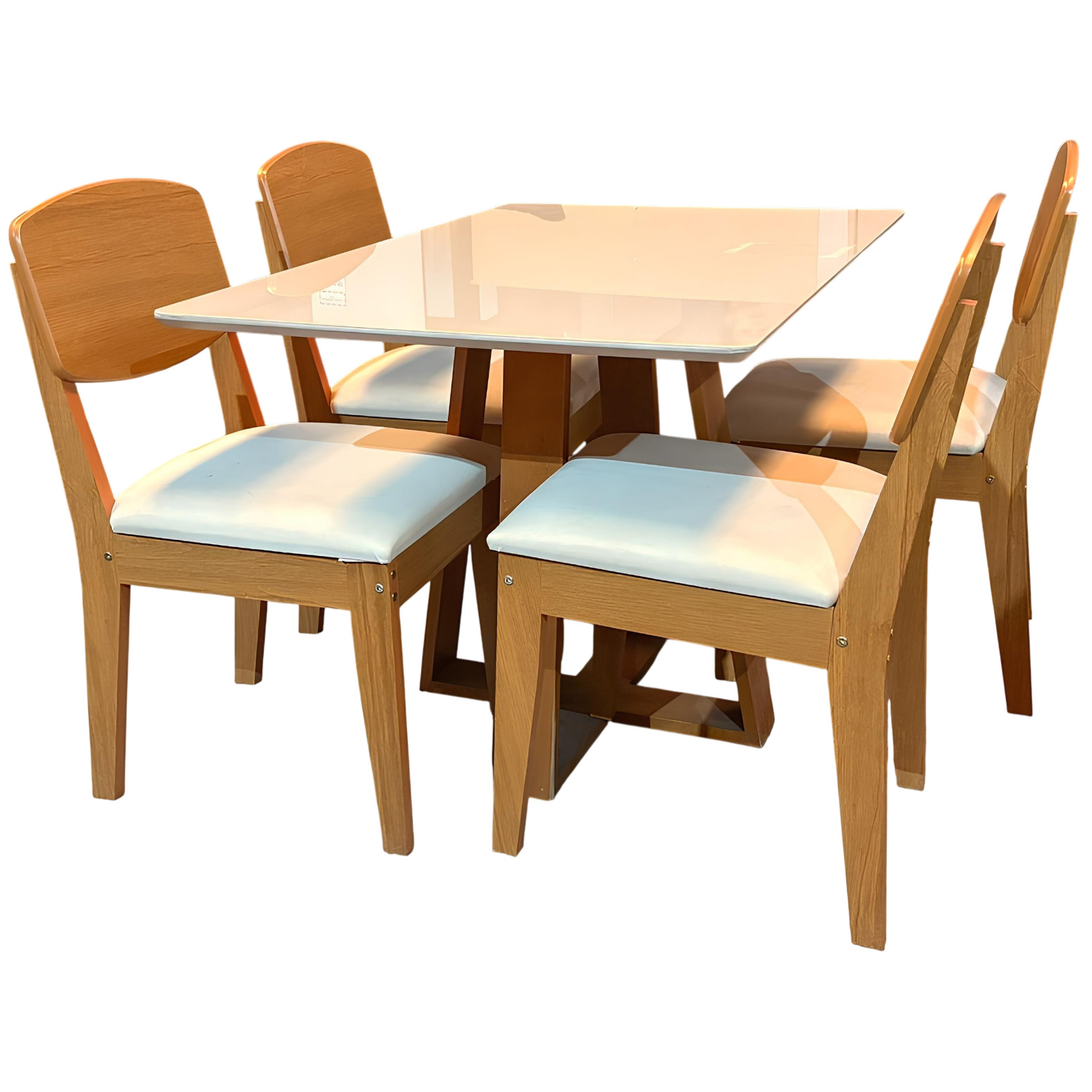 Mesa Pedro 90 Mel/Off White com 4 Cadeiras Havana Veludo Creme – ART ASSENTOS + RUFATO - Imagem 4