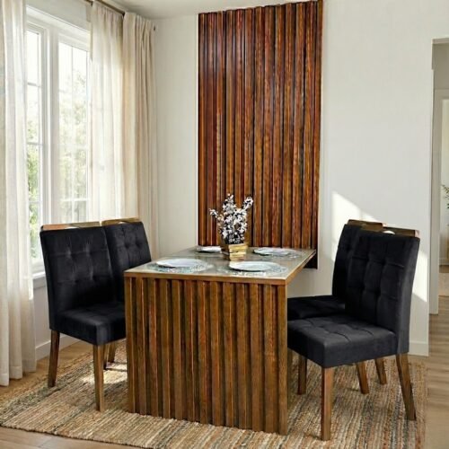 Mesa Cancun 120 Cinamomo/Off White com 4 Cadeiras Sophia Veludo Preto – CEL MÓVEIS + WM DECOR