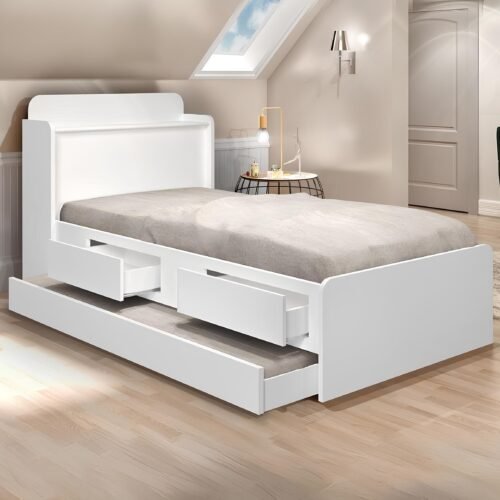 Cama Solteiro Baú Tamires + Auxiliar Mili Branco – MADEC MÓVEIS