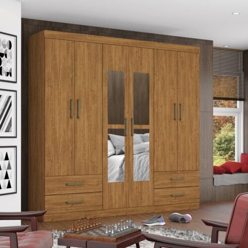 Guarda-Roupa 6 Portas Hércules(Com espelho) 1,77 m Cinamomo – CARIOCA MÓVEIS