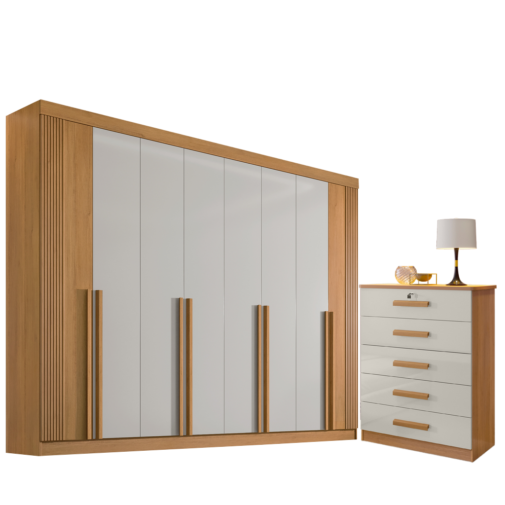 Guarda-Roupa 8 Portas Daymond Cinamomo/Off White/Ripado + Cômoda Ipanema Cinamomo/Off White – D’DORO MÓVEIS - Imagem 5