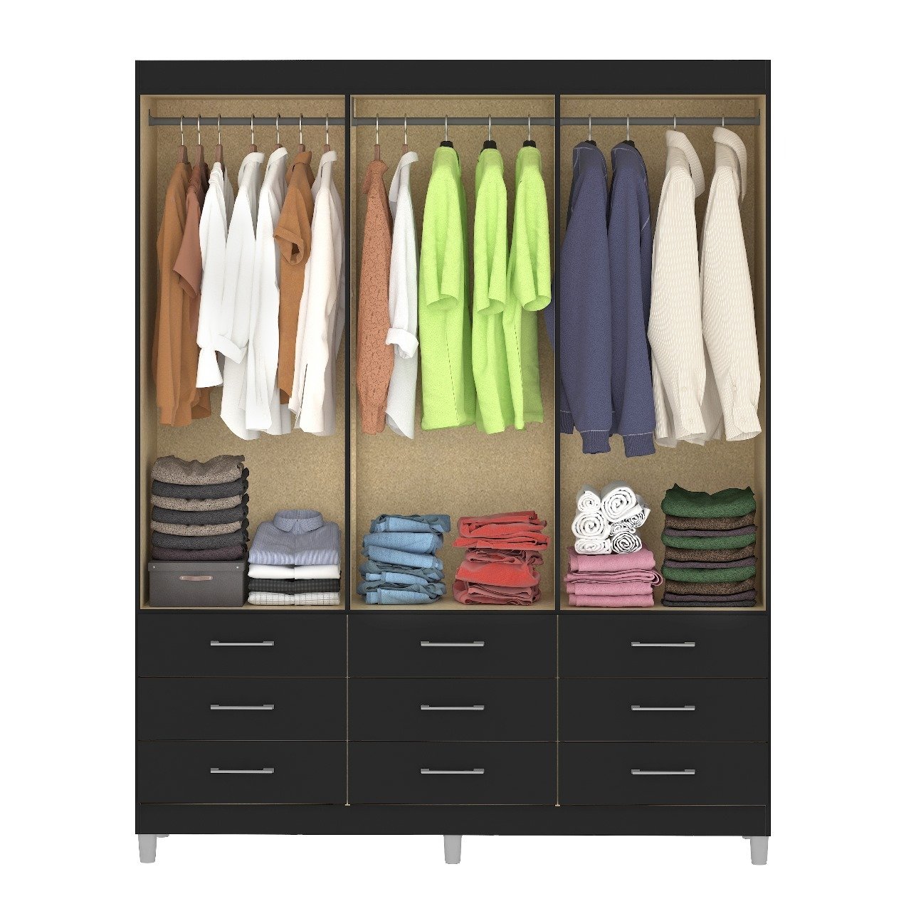 Guarda-Roupa 6 Portas Paraty 3690 + Cômoda 10 Gavetas Caribe Preto - FELLICCI - Imagem 2