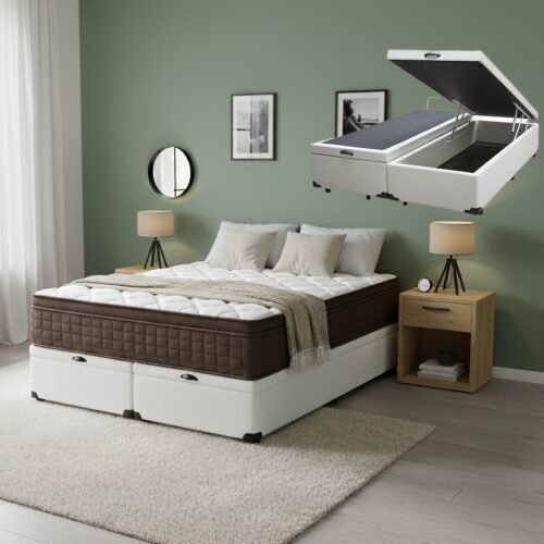 Colchão Queen Star One D28/AG D70 + Base Box Baú Corino Branco – ANJOS COLCHÕES + ALTO NÍVEL CAMAS E COLCHÕES