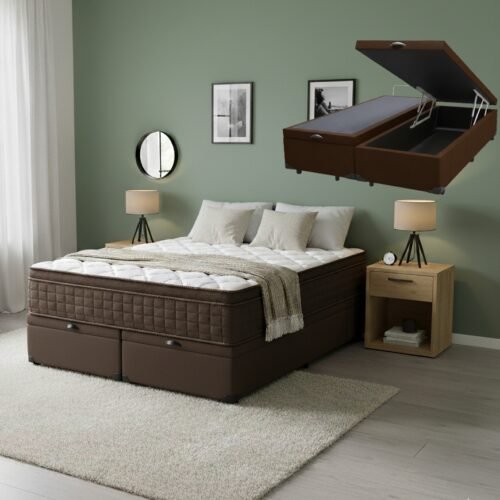 Colchão Queen Star One D28/AG D70 + Base Box Baú Corino Marrom – ANJOS COLCHÕES + ALTO NÍVEL CAMAS E COLCHÕES