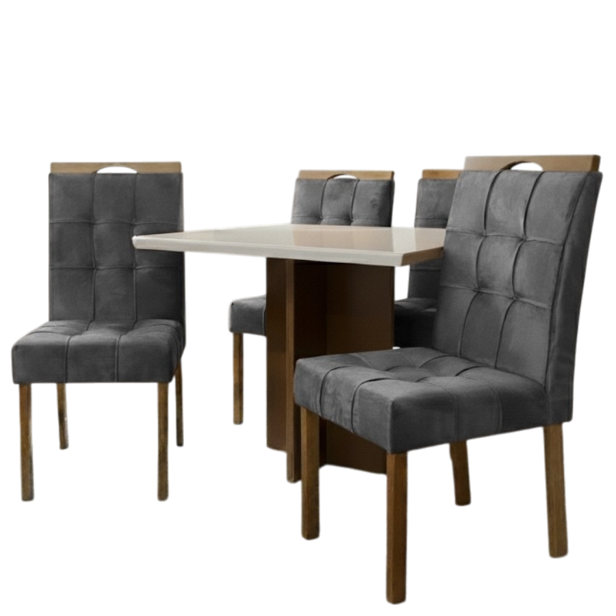 Mesa Salinas 120 Cinamomo/Off White com 4 Cadeiras Sophia Veludo Cinza Grafite – CEL MÓVEIS + WM DECOR - Imagem 4