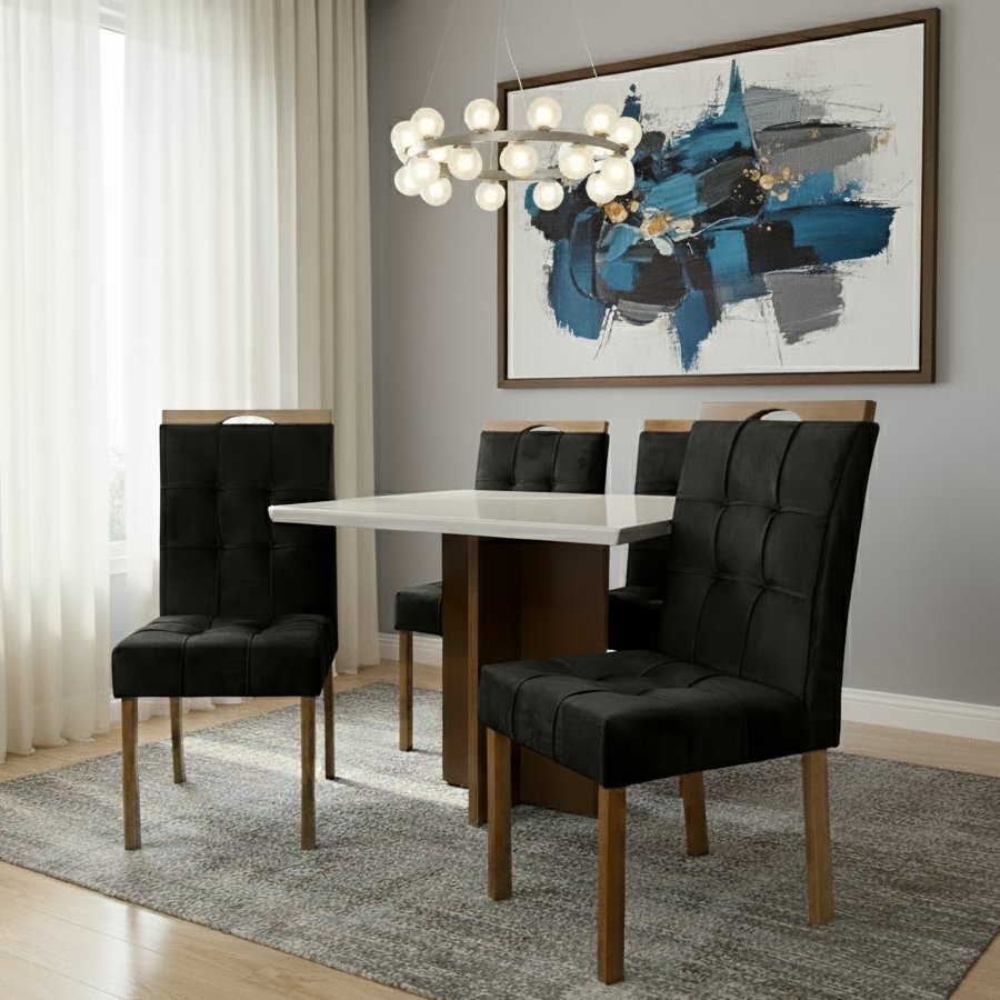 Mesa Salinas 120 Cinamomo/Off White com 4 Cadeiras Sophia Veludo Preto – CEL MÓVEIS + WM DECOR - Imagem 3