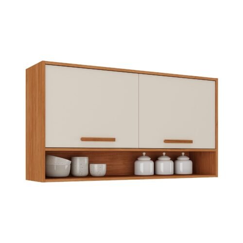 Armário de Cozinha Aéreo Canela 2 Portas Com Nicho 1.20m - Cinamomo/Off White