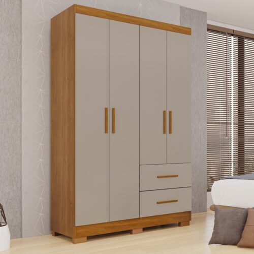 Guarda-Roupa 4 Portas Estrela Premium 1,00 m Cinamomo/Off White - SALLÊTO