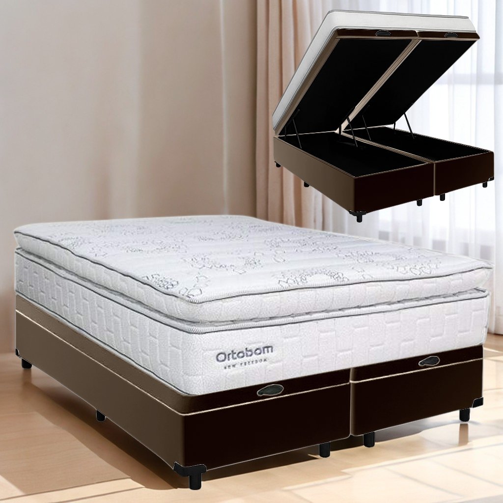Colchão Queen New Freedom 32 cm D33 Molas Ensacadas + Base Baú Corino Marrom – ORTOBOM + ALTO NÍVEL - Imagem 3