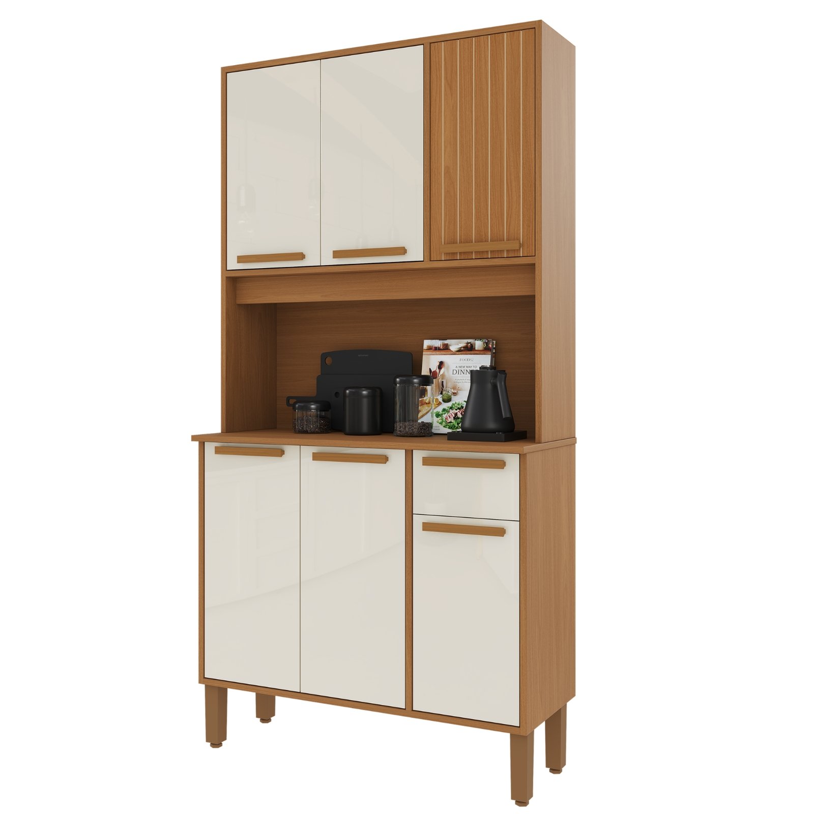 Kit Cozinha Lagos 0,90 m Freijó/Off White – INDÉKES - Imagem 6