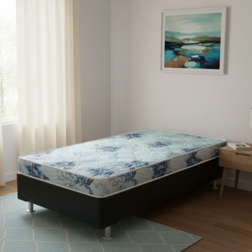 Colchão Solteiro Dream Soft 12 cm D20 + Base Simples Corino Preto – ORTOBOM + ALTO NÍVEL