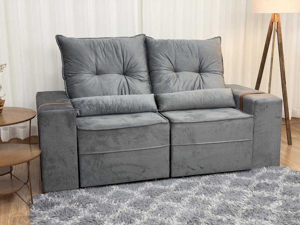 Sofá Retrátil Reclinável Junior 1.80m- Cinza Veludo