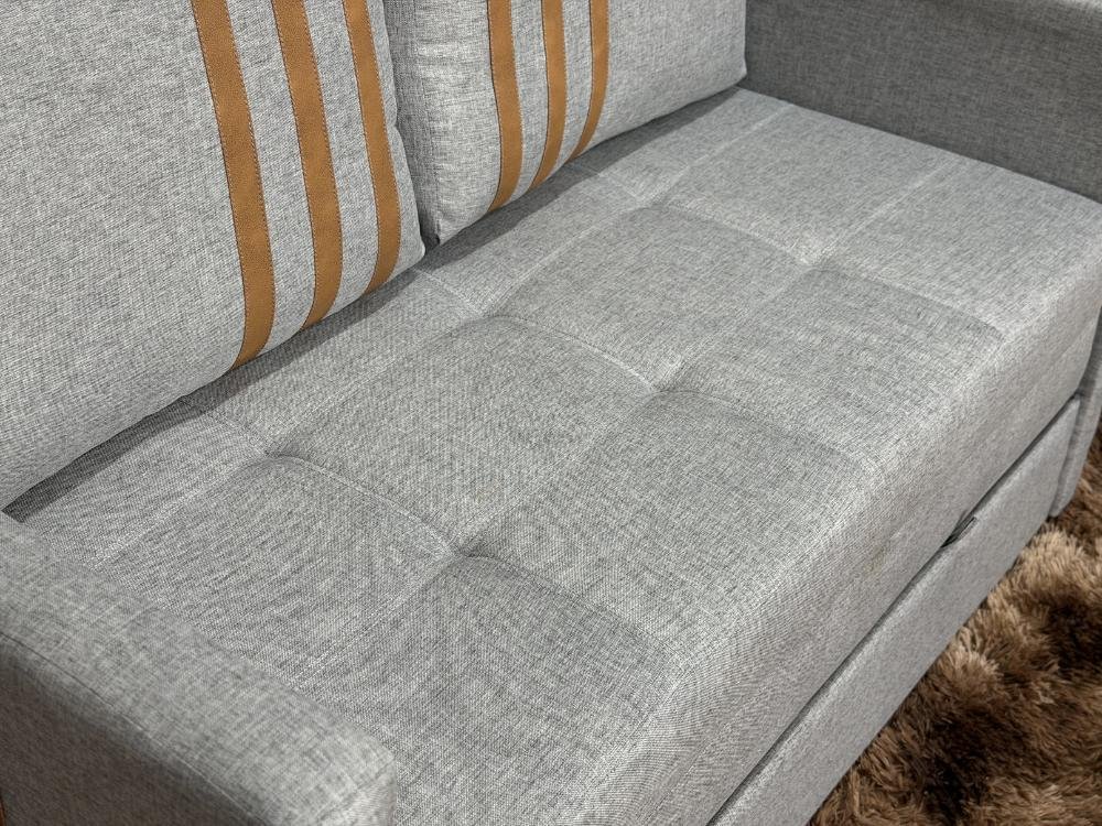 Sofa Cama Dominic 1.40m - Cinza Linho/Marrom Courino - Imagem 5