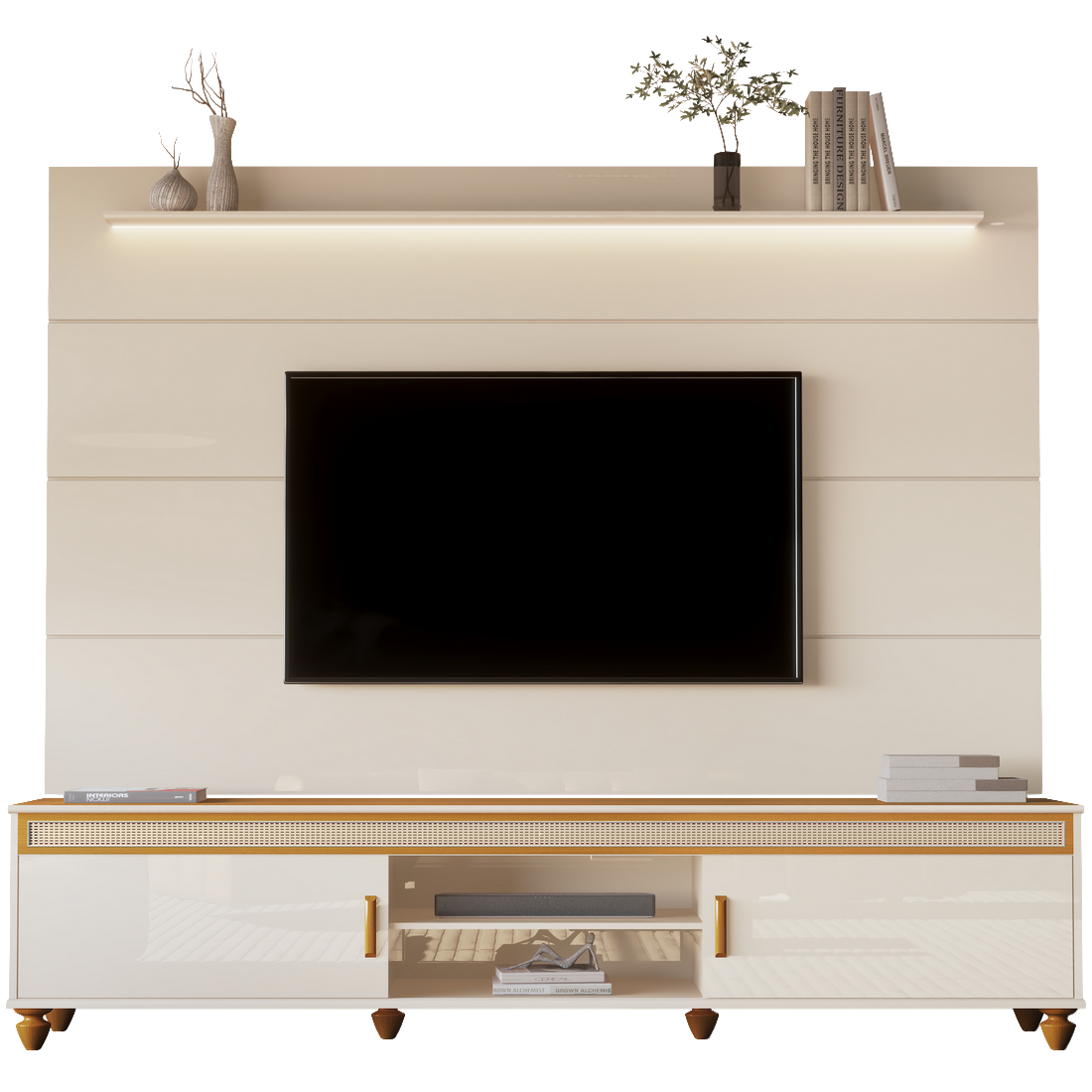 Painel até 75" Bliss + Rack Comodoro 2.18 Off White/Cedro - EDN MÓVEIS - Imagem 5