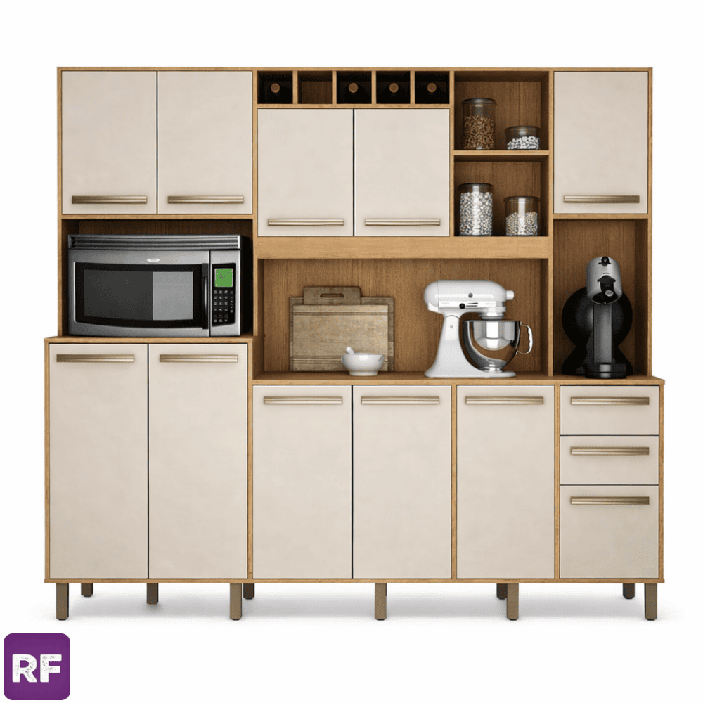 Armário Cozinha Petra Cinamomo/Off White Larg. 2.18 - Valdemoveis - Imagem 2