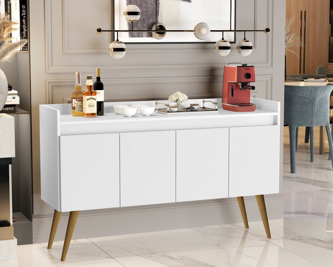 Buffet 4 Portas Gold Branco/Mel/Branco - MOVEIS PRIMUS - Imagem 4