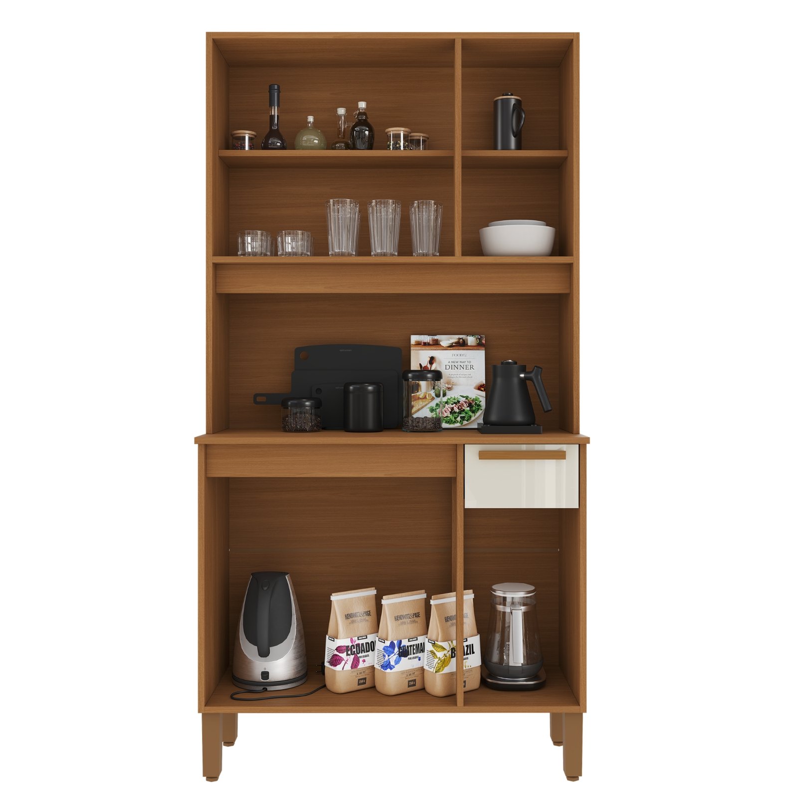 Kit Cozinha Lagos 0,90 m Freijó/Off White – INDÉKES - Imagem 2