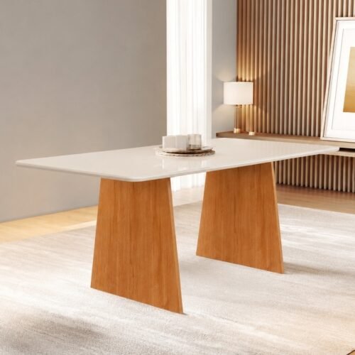 Mesa Londres 120 (Tampo Londres c/vidro) Cinamomo/Off White – CEL MÓVEIS