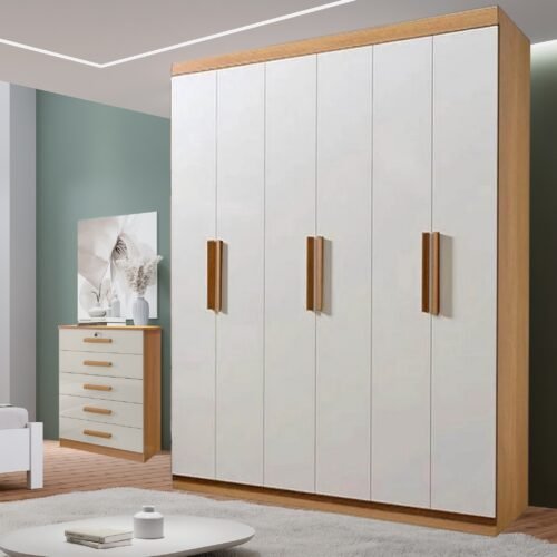 Guarda-Roupa 6 Portas Colibri + Cômoda Ipanema Cinamomo/Off White - D'DORO MÓVEIS