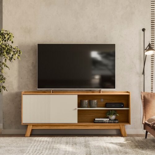 Rack ate 65" Aurum Nature/Off White - LINEA BRASIL