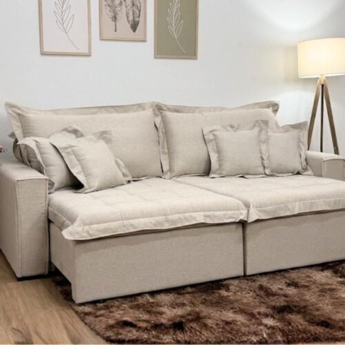 Sofá Cama Retrátil Reclinável Bolt 2.40m Mod.100 - Bege Linho