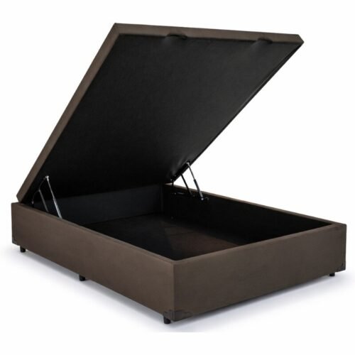 Base Box Baú Casal Prime Confort Sued Marrom Blindado 138x188x45 - Issacar