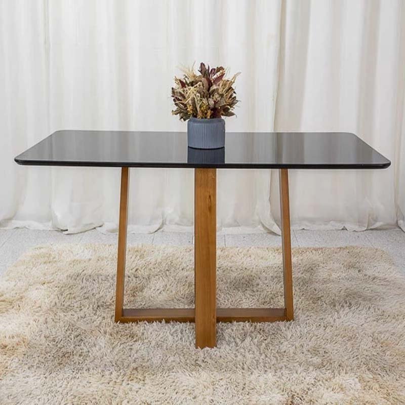 Mesa de Jantar Pedro 160x80 Vidro Preto/Base Madeira Art Assento - Entregue Montada