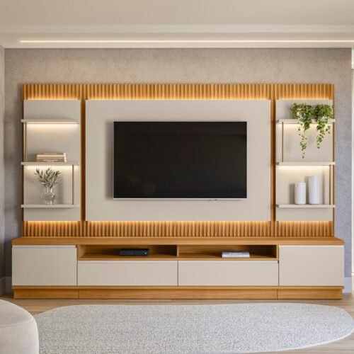 Painel até 70" + Rack + Dois Módulos Laterais São Paulo Tauari/Off White Fosco - LINEA BRASIL