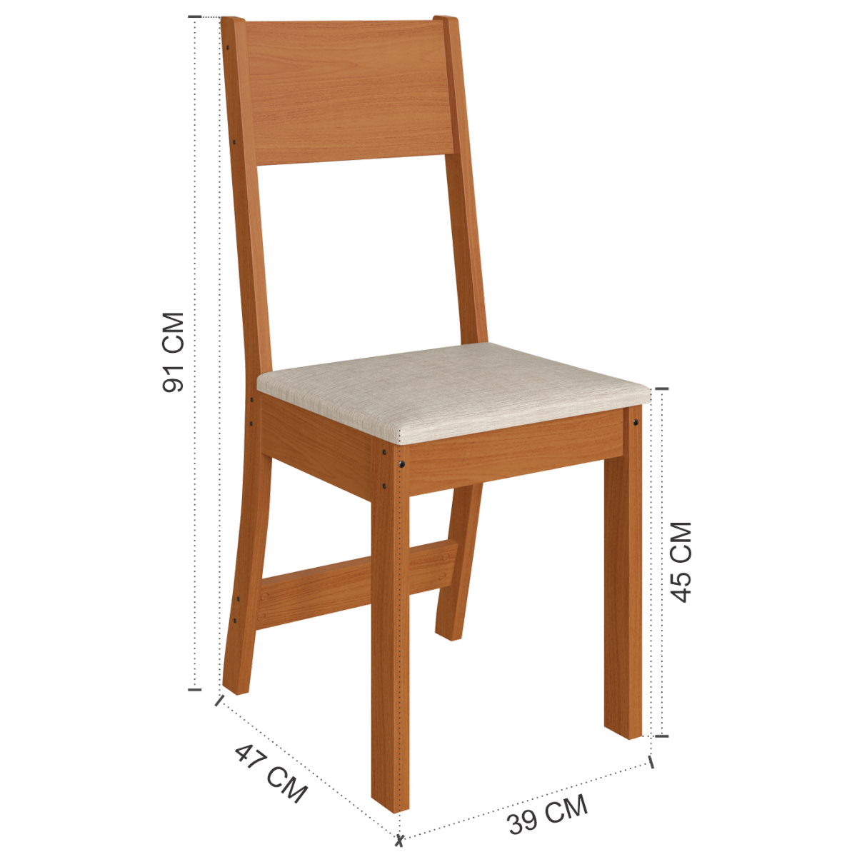 Mesa Karla 108 Freijó/Off White com 4 Cadeiras Linho Bege - INDÉKES - Imagem 4