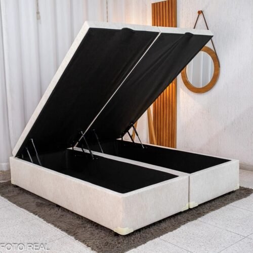 Base Box Baú Casal Bipartido Prime Confort Corino Palha Blindado 138x188x45 - Issacar