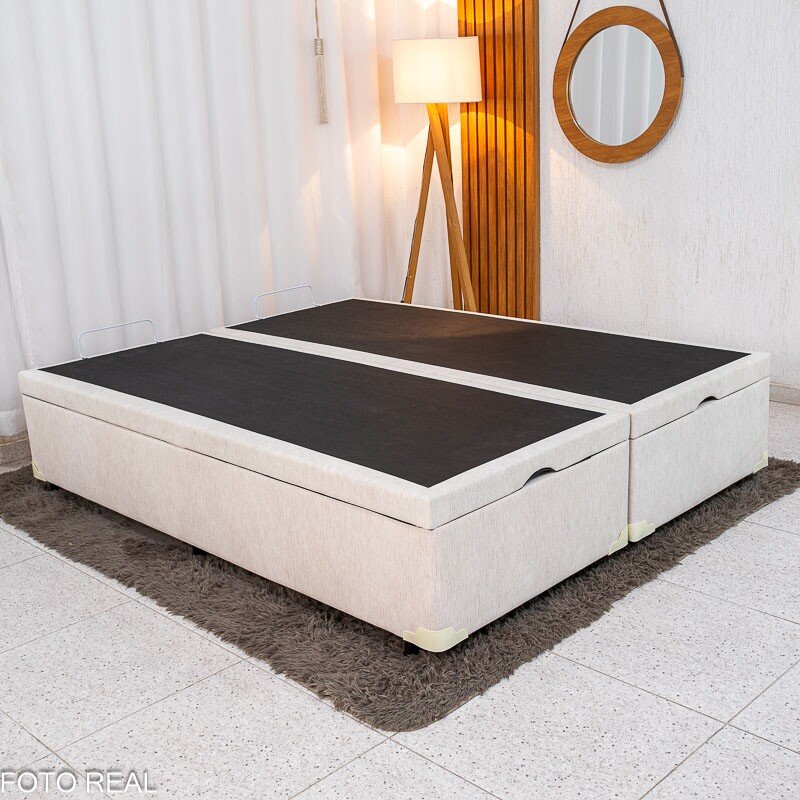 Box Baú Queen Bipartido Prime Confort 158x198x45 Korino Linho Palha Blindado - Issacar - Imagem 3