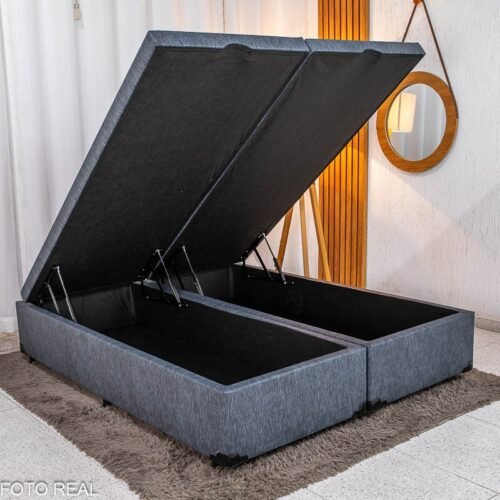 Box Baú Queen Bipartido Prime Confort 158x198x45 Korino Linho Petróleo Blindado - Issacar
