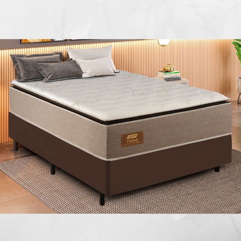 Colchão Casal Twins D33 Molas Ensacadas Gazin + Box Casal Sued Marrom Ortobel - 138x188x71 | Suporta até 290kg