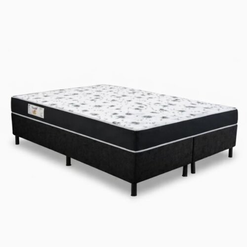 Colchão Queen Santé 100% Espuma D33 Nosso Sonho + Box Queen Sued Preto Ortobel - 158x198x57 | Suporta até 250kg