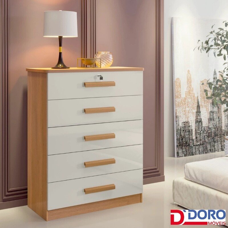 Cômoda Ipanema Cinamomo/Off 5 Gavetas Larg. 0.85m - D Doro