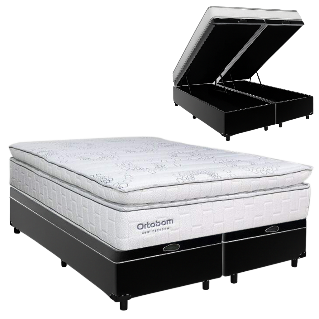 Colchão Queen New Freedom 32 cm D33 Molas Ensacadas + Base Baú Corino Preto – ORTOBOM + BIOSTAR - Imagem 2