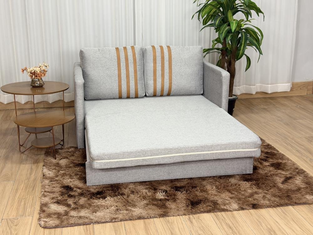 Sofa Cama Dominic 1.40m - Cinza Linho/Marrom Courino - Imagem 2