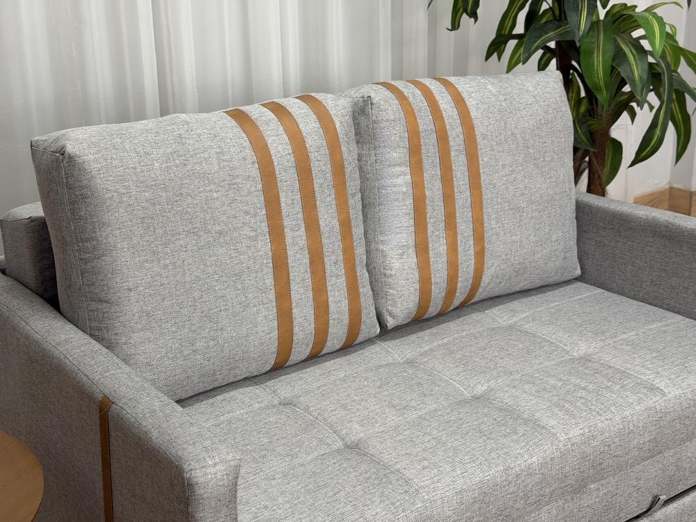 Sofa Cama Dominic 1.40m - Cinza Linho/Marrom Courino - Imagem 8
