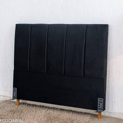 Cabeceira Casal Roma Veludo Preto Larg. 1.40m