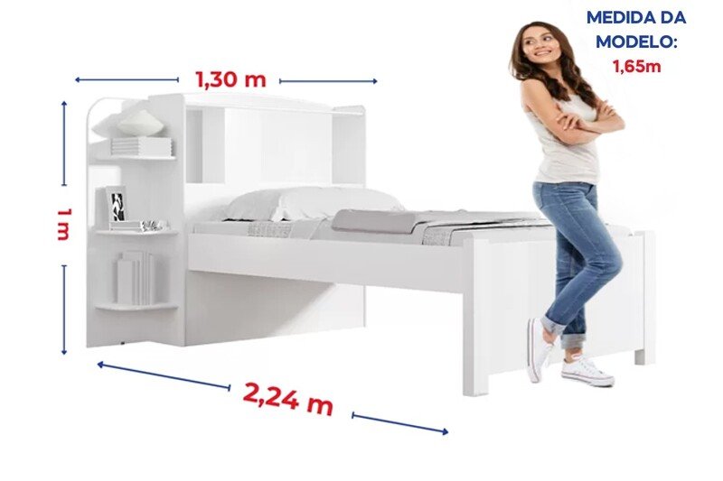 Cama Solteiro Milênio Branca Cabeceira C/ Baú - D Doro - Imagem 2
