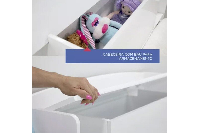 Cama Solteiro Milênio Branca Cabeceira C/ Baú - D Doro - Imagem 3