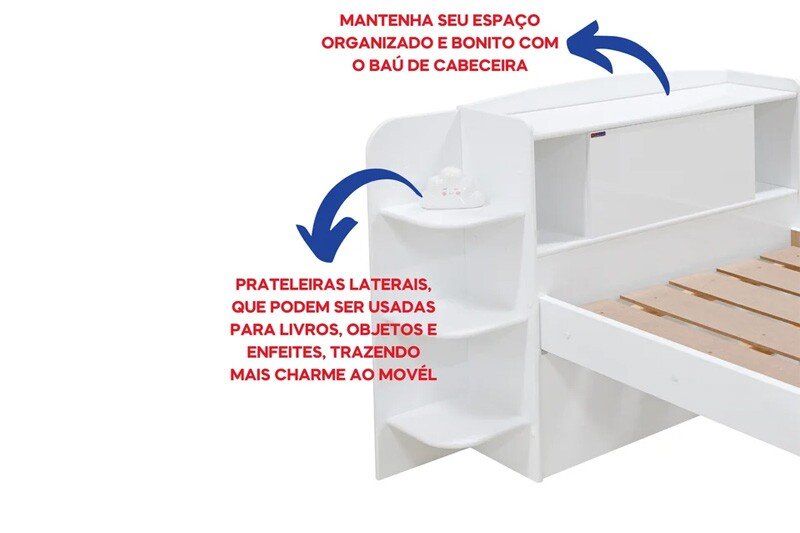 Cama Solteiro Milênio Branca Cabeceira C/ Baú - D Doro - Imagem 6