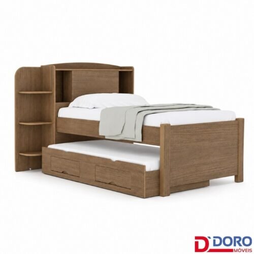 Cama Solteiro Milênio + Cama Auxiliar Solteiro 2 Gavetas Castanho - D Doro