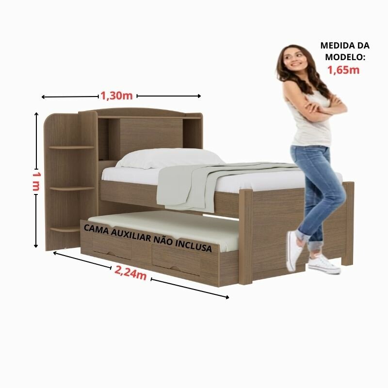 Cama Solteiro Milênio Castanho Cabeceira C/ Baú - D Doro - Imagem 3