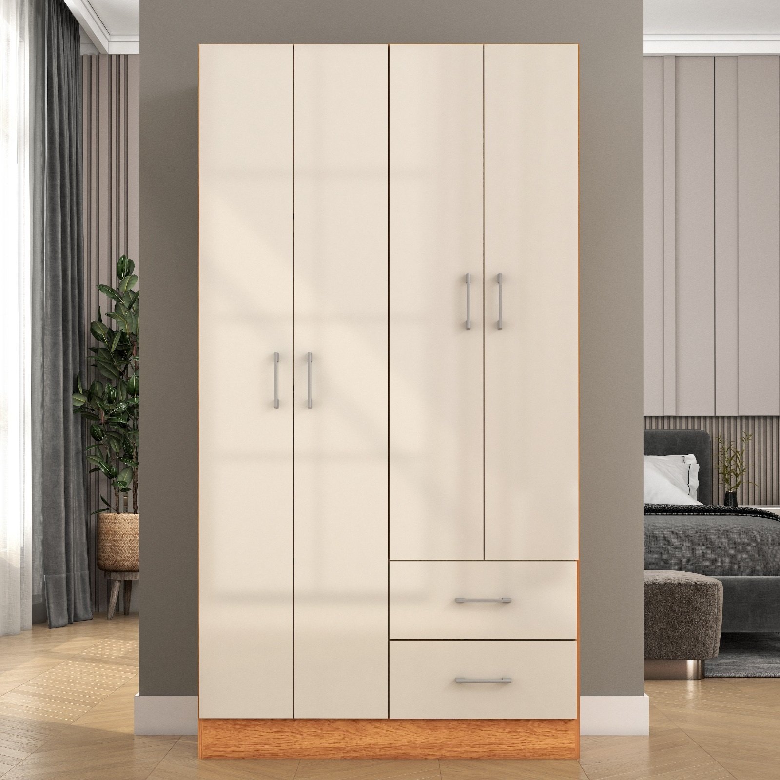 Guarda-Roupa 4 Portas Panamá 4002 0,90 m Cinamomo/Off White – FELLICCI - Imagem 2
